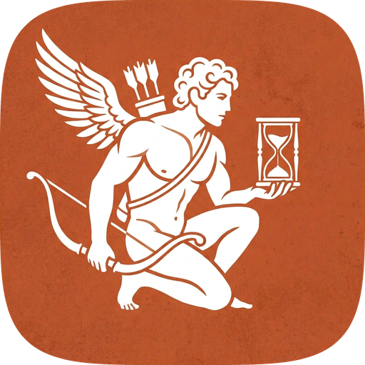 Kairos logo: a winged figure holding an hourglass